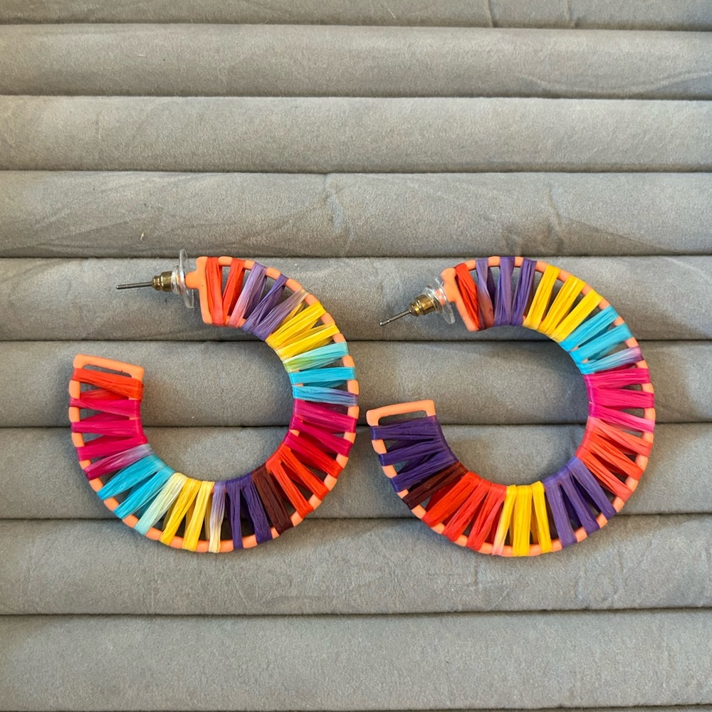 Colorful bauble bar‎ hoop earrings